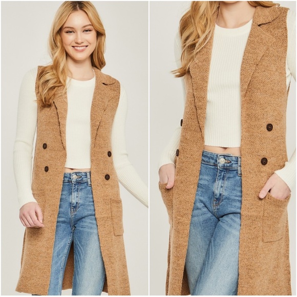 Classic Button Detail Split Hem Long Vest